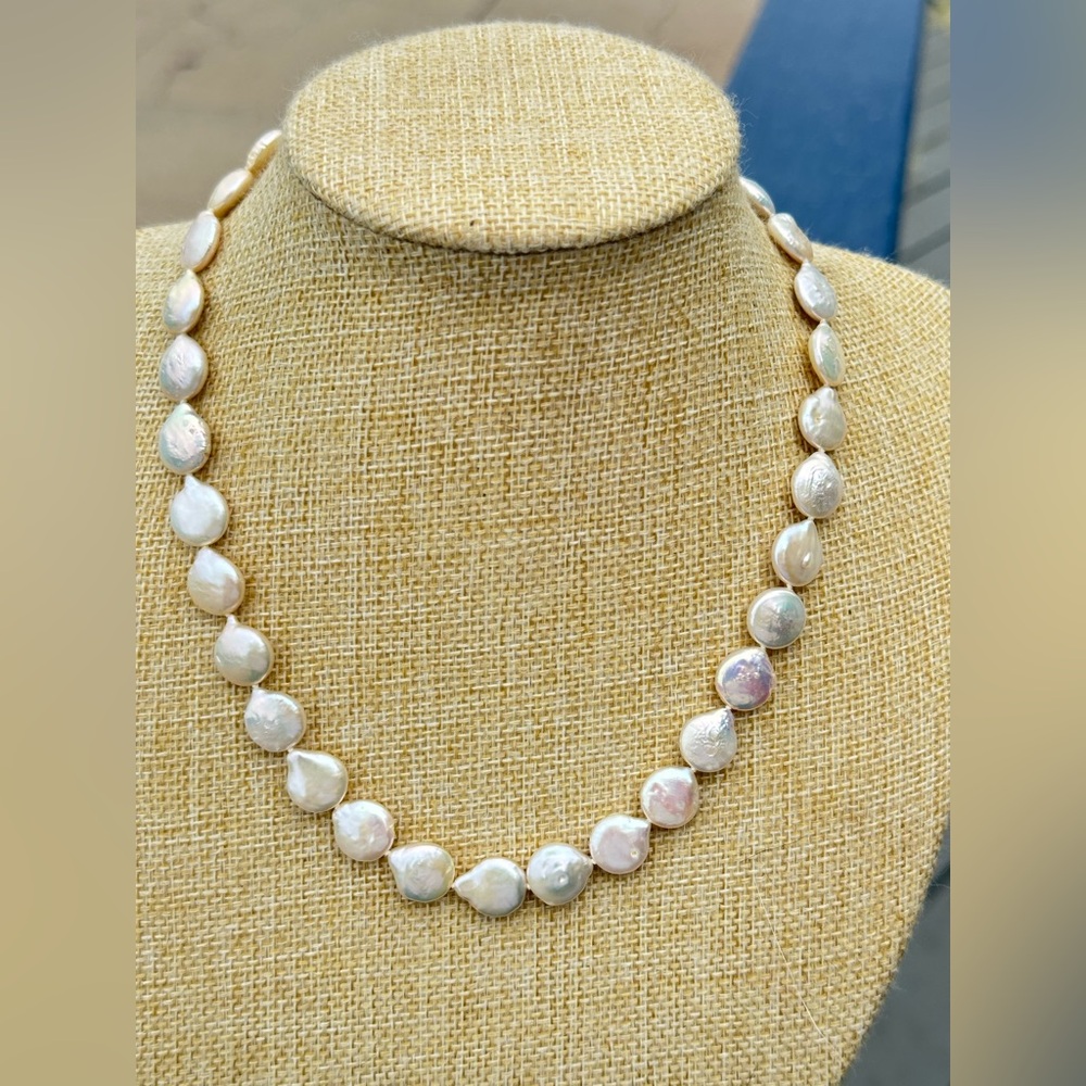 Elegant Cultured Coin Pearl Jewelry Set 14k Clasp XO